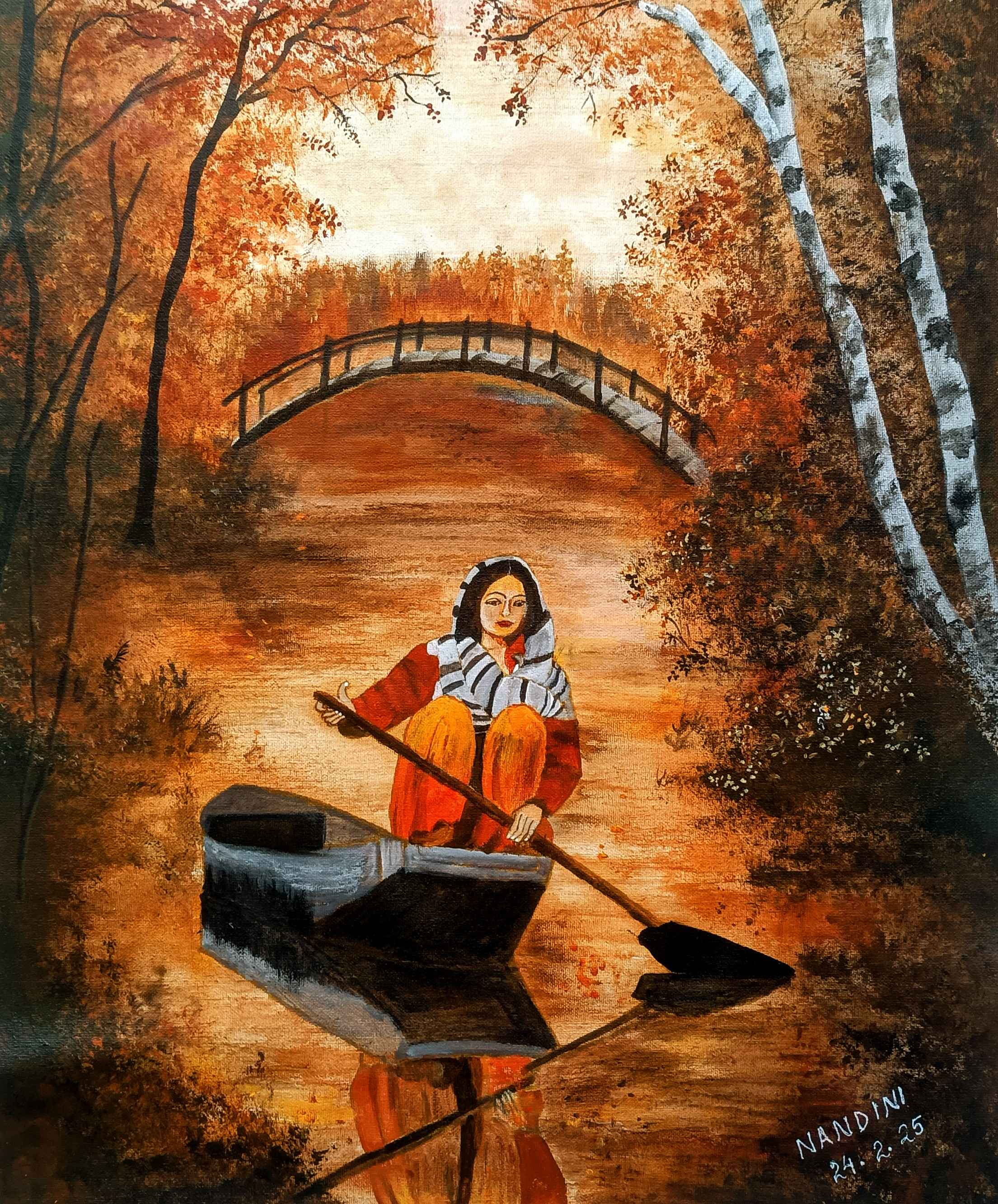 Woman riding a boat 